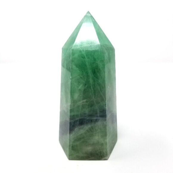 Green Fluorite Crystal Tower with Natural Purple Vein & Rainbow Inclusions - Picture 6 of 6